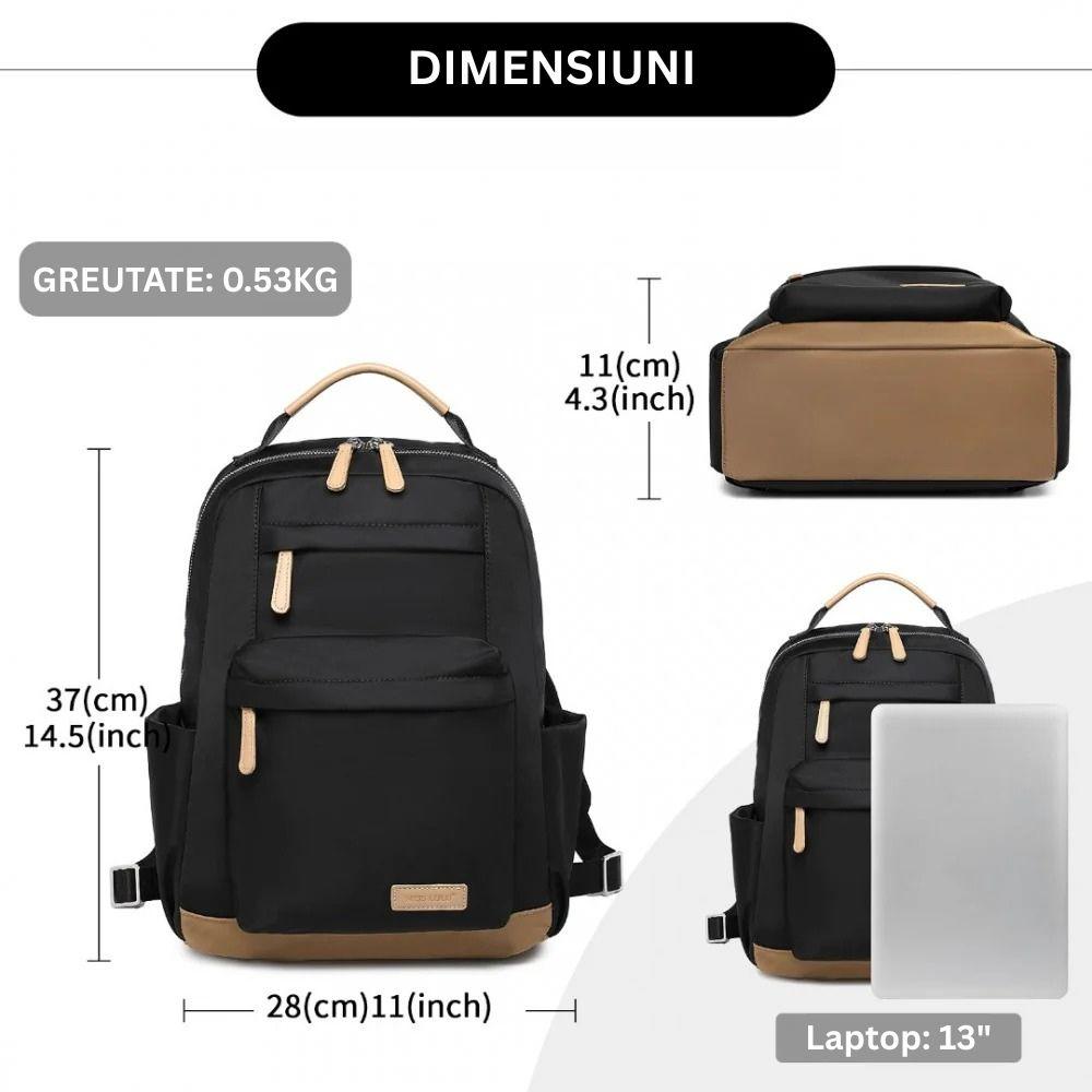Rucsac elegant pentru femei, Miss Lulu, cu husa pentru laptop si buzunare multiple, bareta troler, BPM2431