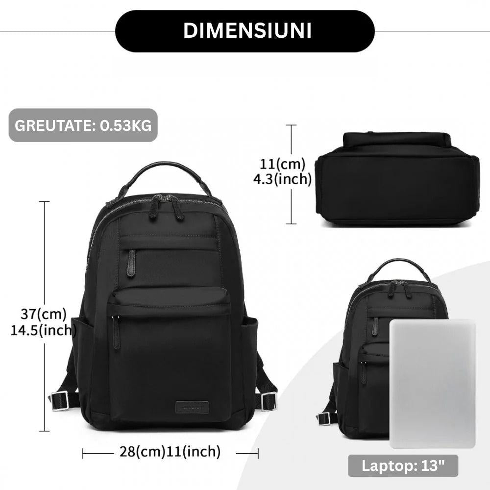 Rucsac elegant pentru femei, Miss Lulu, cu husa pentru laptop si buzunare multiple, bareta troler, BPM2431