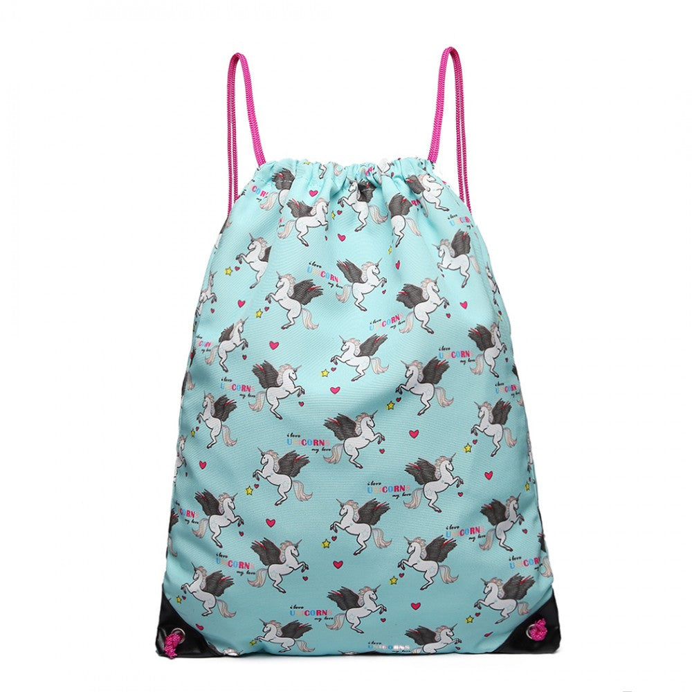Rucsac cu snur unisex, imprimeu unicorn, Miss Lulu E1406UN