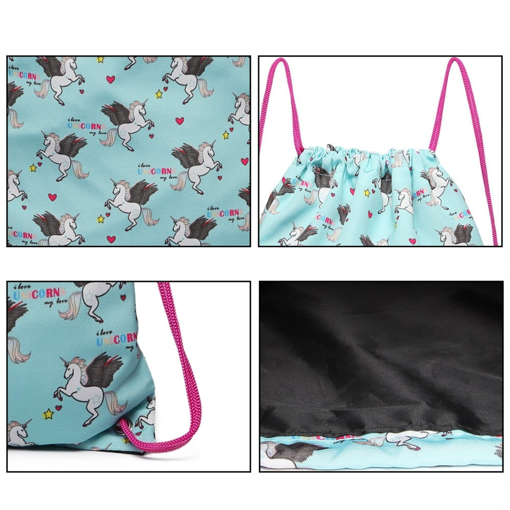 Rucsac cu snur unisex, imprimeu unicorn, Miss Lulu E1406UN