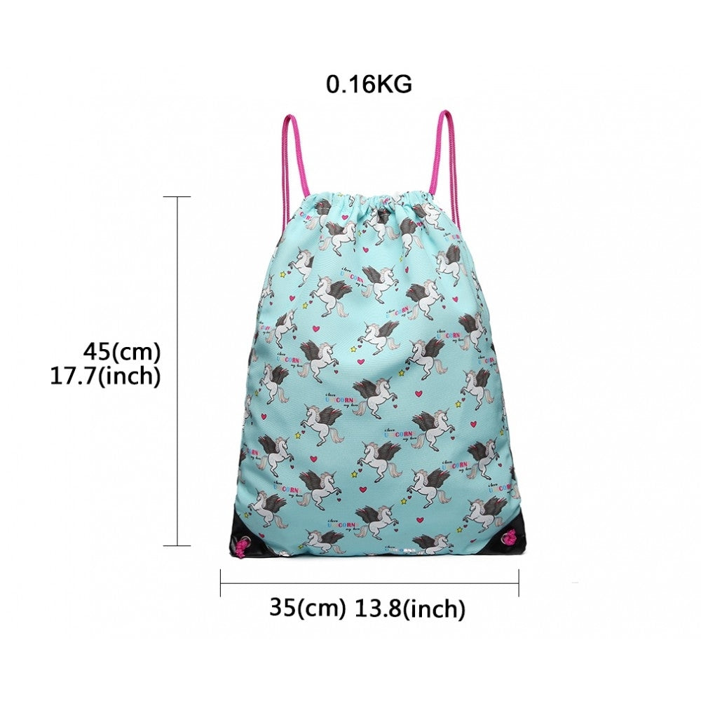 Rucsac cu snur unisex, imprimeu unicorn, Miss Lulu E1406UN