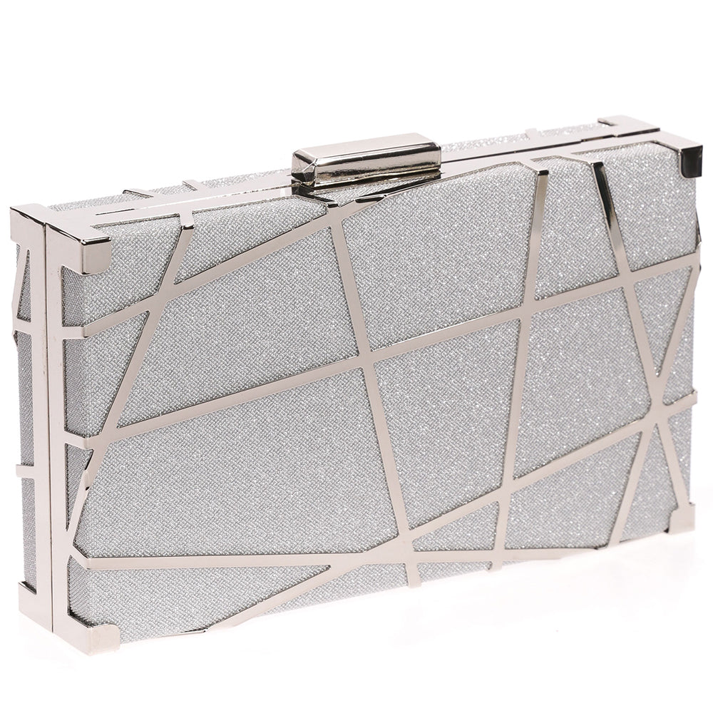 Geanta Clutch eleganta, cu exterior stralucitor si detaliu metalizat, Paula Rossi AD-41377