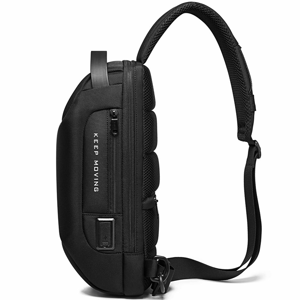 Rucsac crossbody pentru barbati, din poliester este rezistent la stropi, spate moale cu buzunar antifurt, lacat TSA si port USB, BANGE BG22085