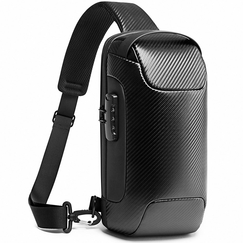 Rucsac crossbody pentru barbati, din poliester este rezistent la stropi, spate moale cu buzunar antifurt, lacat TSA si port USB, BANGE BG22085