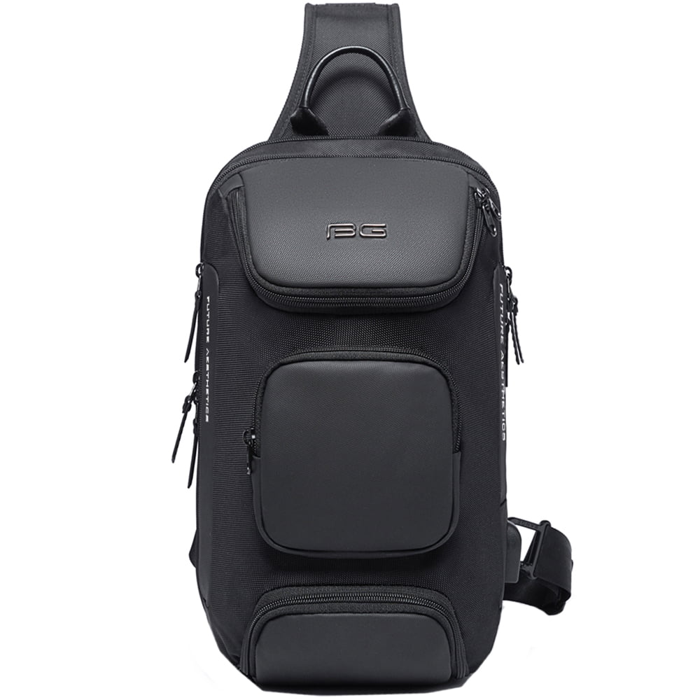 Rucsac crossbody pentru barbati, rezistent la apa, cu buzunar ascuns pe spate, port USB, BANGE BG7086