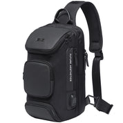 Rucsac crossbody pentru barbati, rezistent la apa, cu buzunar ascuns pe spate, port USB, BANGE BG7086