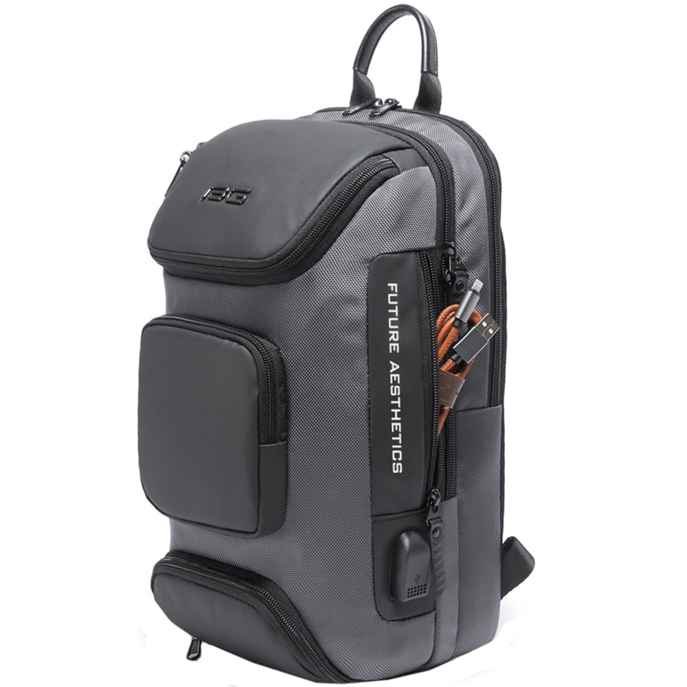 Rucsac crossbody pentru barbati, rezistent la apa, cu buzunar ascuns pe spate, port USB, BANGE BG7086