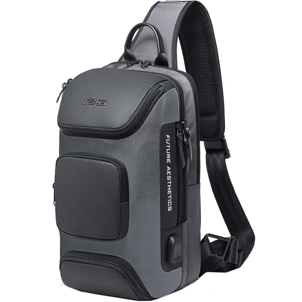 Rucsac crossbody pentru barbati, rezistent la apa, cu buzunar ascuns pe spate, port USB, BANGE BG7086