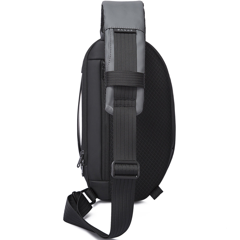 Rucsac mic crossbody asimetric, cu port USB, din poliester este rezistent la stropi, bareta ajustabila stinga dreapta, BANGE BG7306