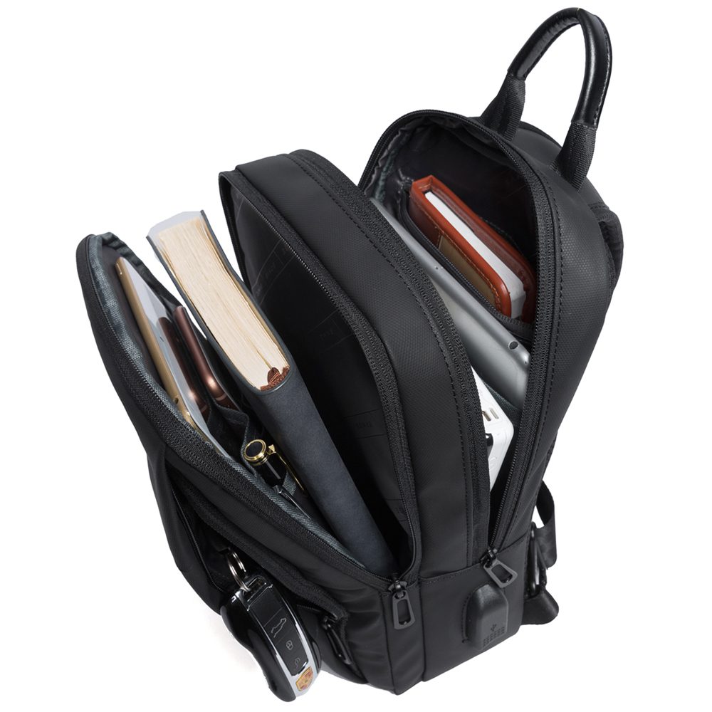 Rucsac crossbody unisex universal, slim si modern, cu port USB, din  poliester este rezistent la stropi, BANGE BG77107