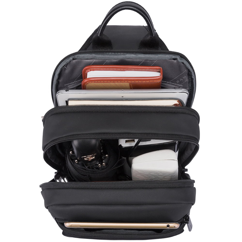 Geanta crossbody, tip rucsac unisex, din poliester rezistent la stropi, buzunar ascus Antifurt, cu Port USB, BANGE BG77112