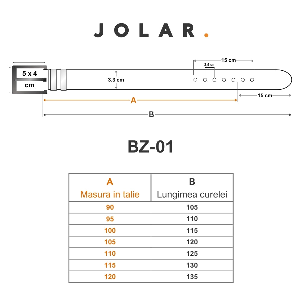 Curea barbati, piele naturala, catarama clasica metalica, JOLAR. BZ-01