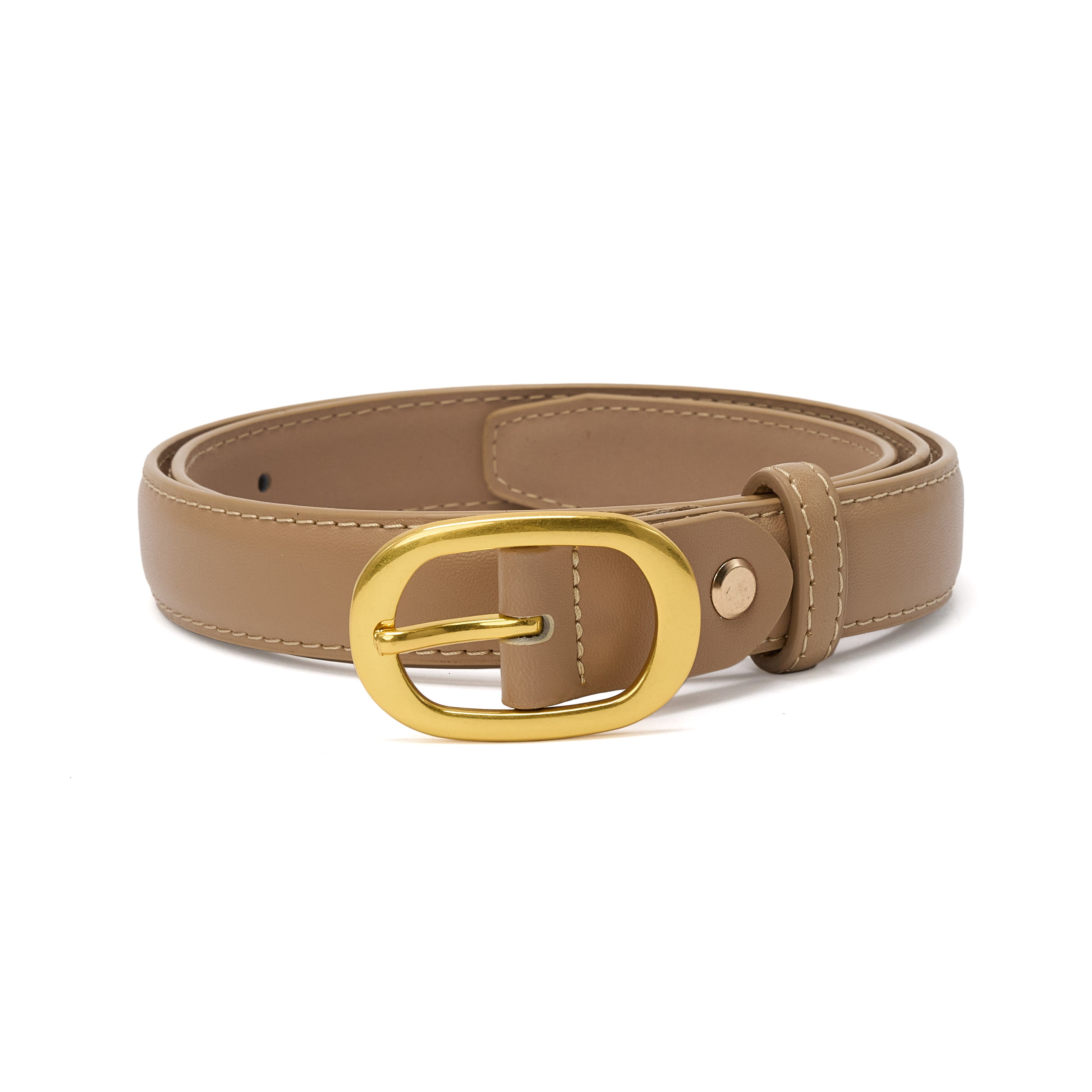 Curea pentru dama, JOLAR. eleganta din piele naturala cu cusutura, catarama clasica aurie, 104 cm BZ-47