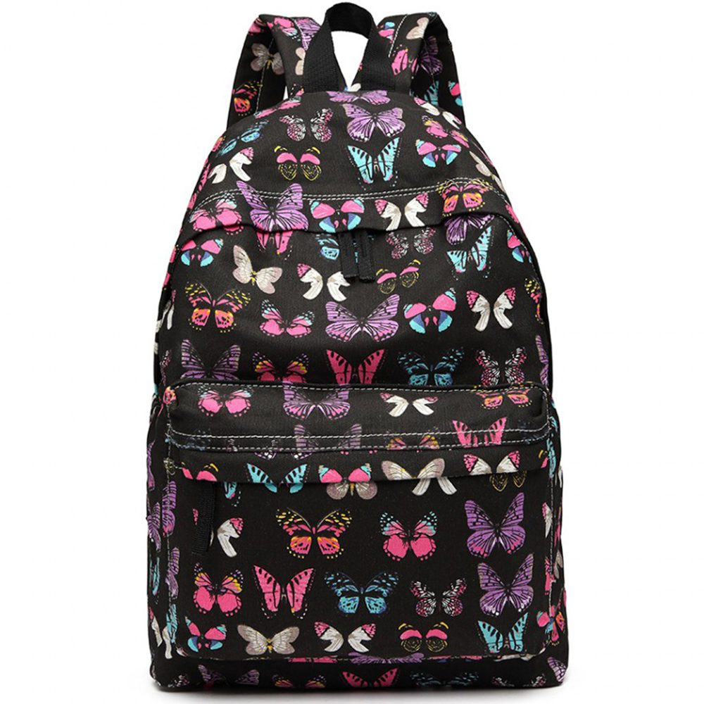 Rucsac casual pentru adolescenti, cu print fluturi, Miss Lulu E1401B