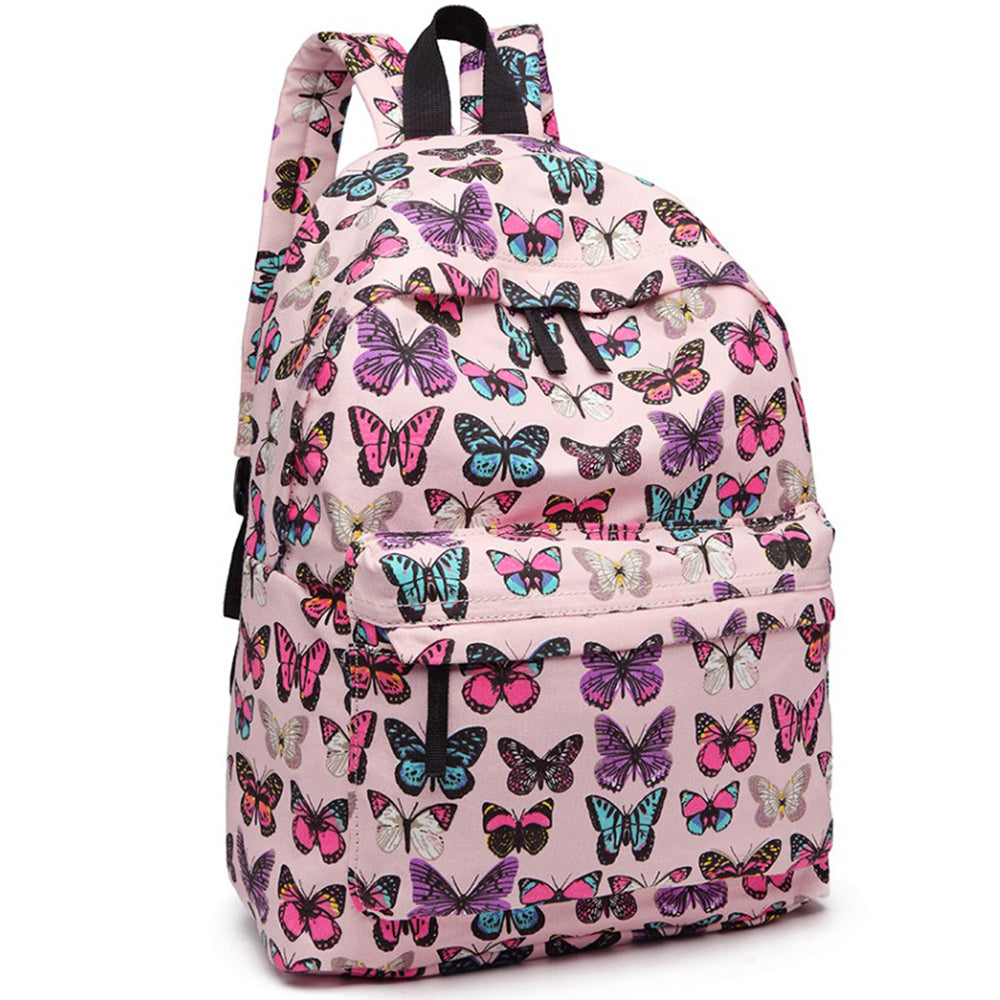 Rucsac casual pentru adolescenti, cu print fluturi, Miss Lulu E1401B