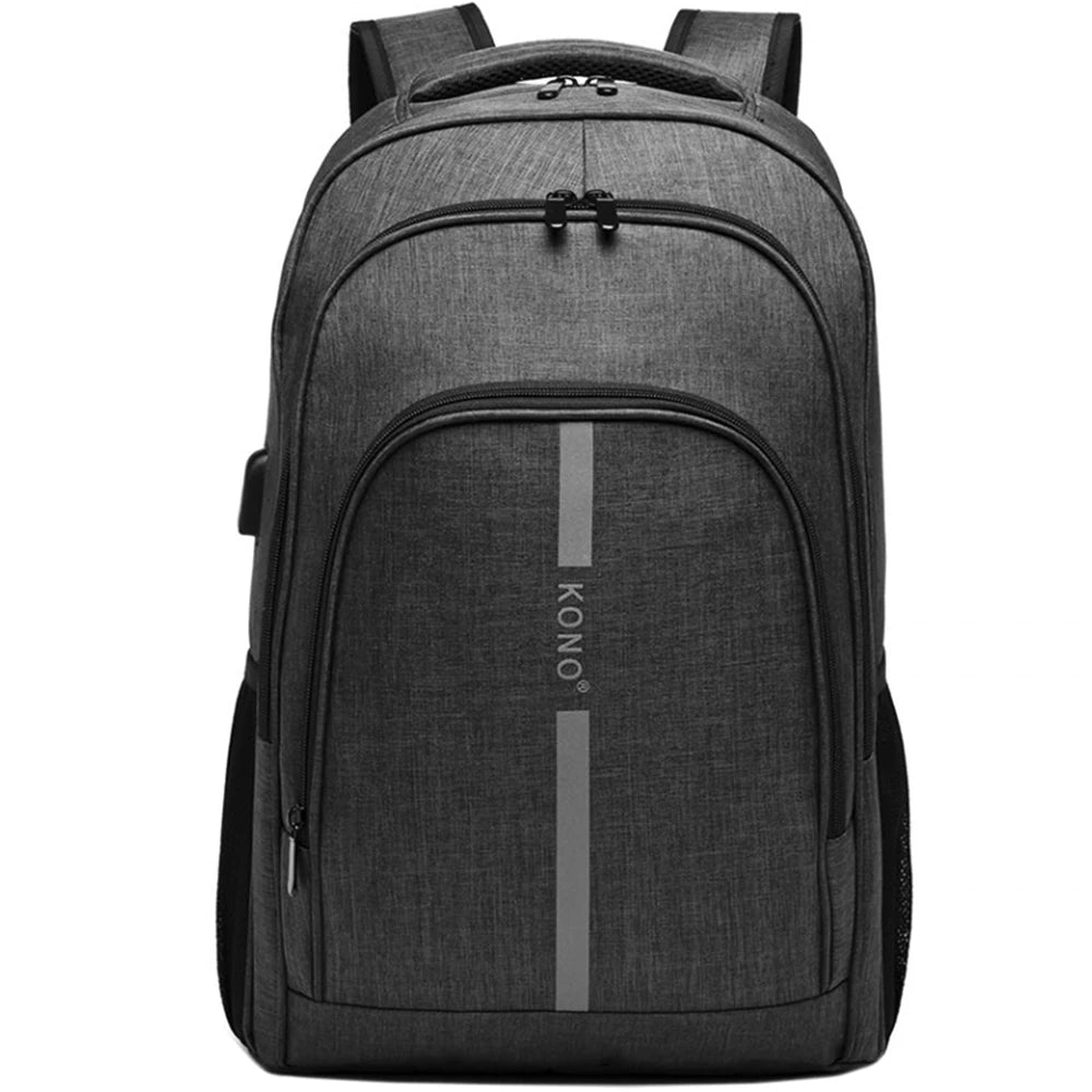 Rucsac casual unisex, cu benzi reflectorizante, port USB, rezistent la stropii de apa KONO E1972