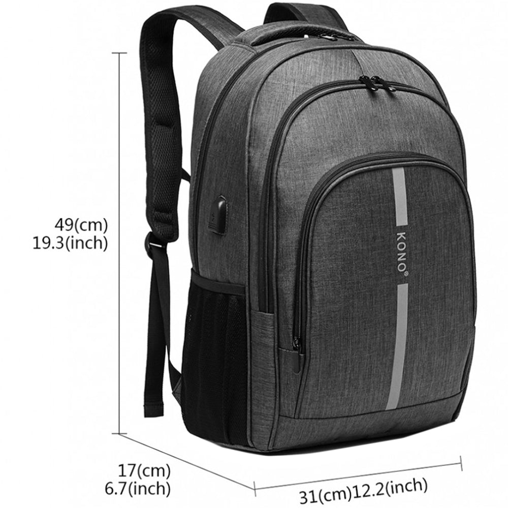 Rucsac casual unisex, cu benzi reflectorizante, port USB, rezistent la stropii de apa KONO E1972