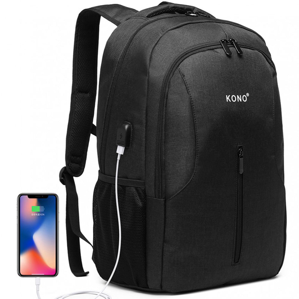 Rucsac smart casual unisex, din poliester cu port USB si fixare de valiza, KONO E6904