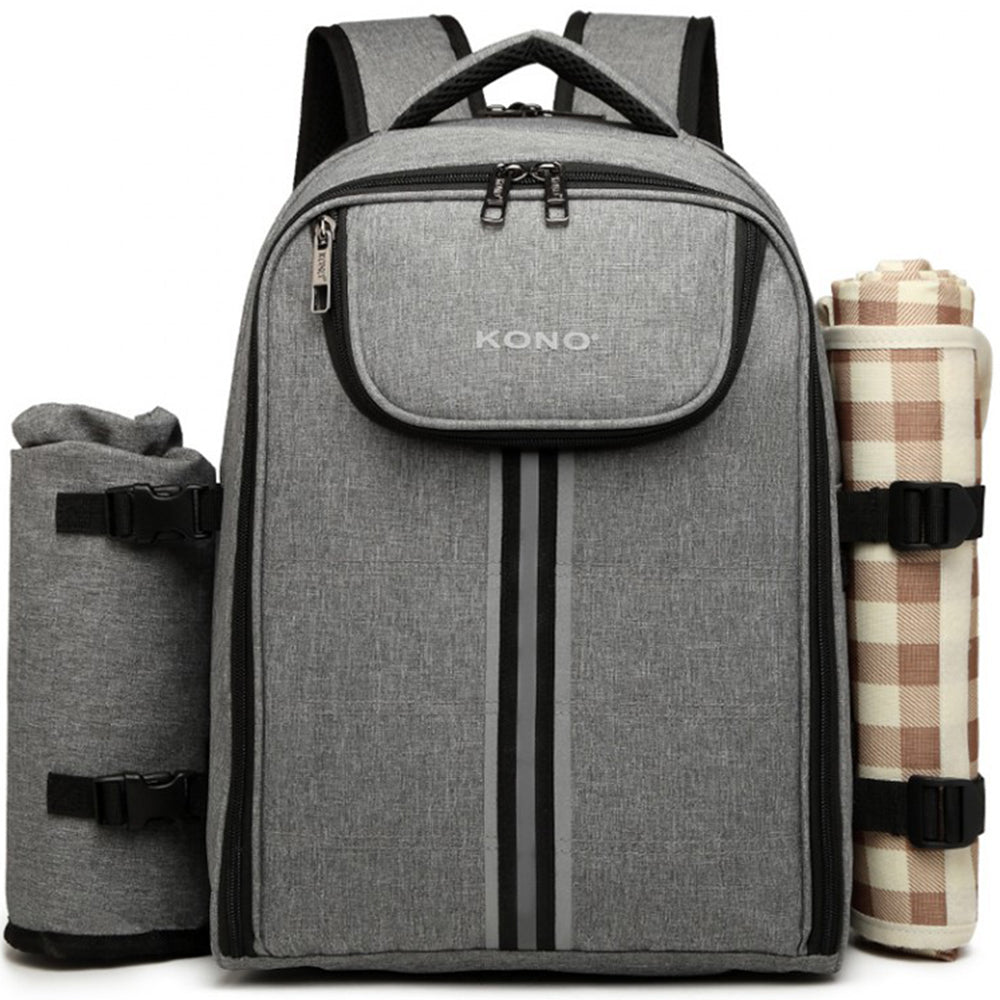 Rucsac unisex pentru picnic, din panza Canvas, incapator si rezistent la stropi, KONO E6915