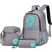 Rucsac unisex pentru laptop, cu geanta de umar si penar, cu detalii reflectorizante, KONO EB2363