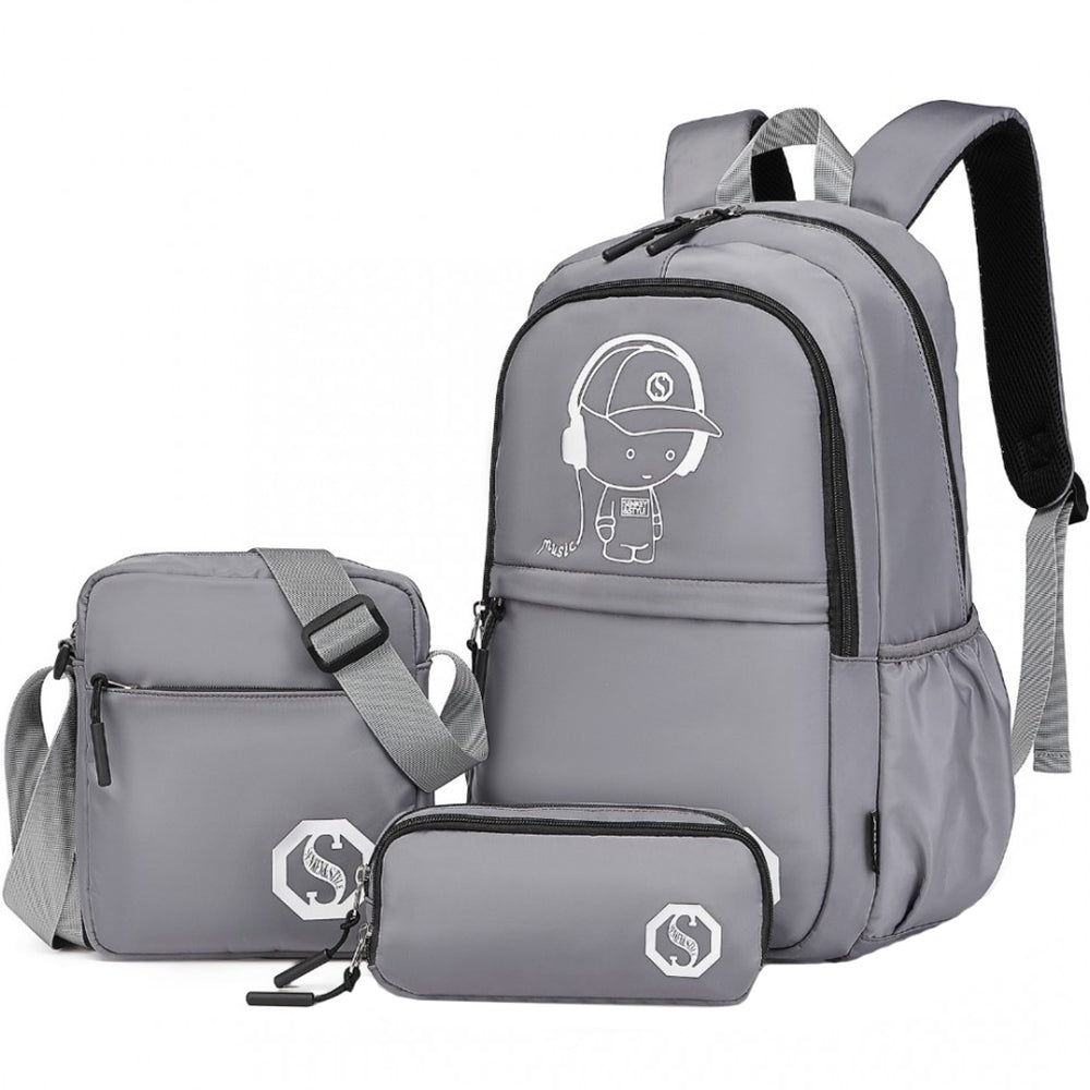 Rucsac unisex pentru laptop, cu geanta de umar si penar, cu detalii reflectorizante, KONO EB2363