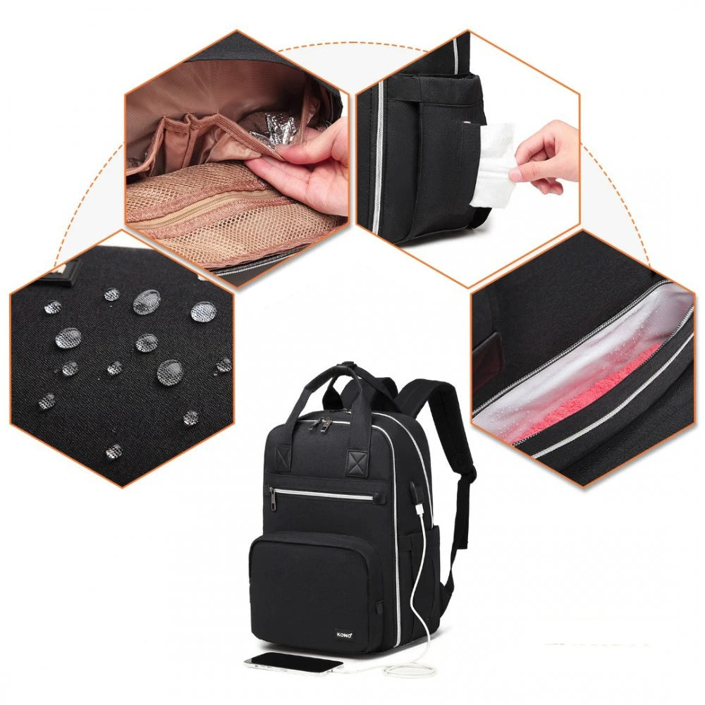 Geanta maternitate, tip rucsac, port USB si rezistenta la apa, KONO EQ2039