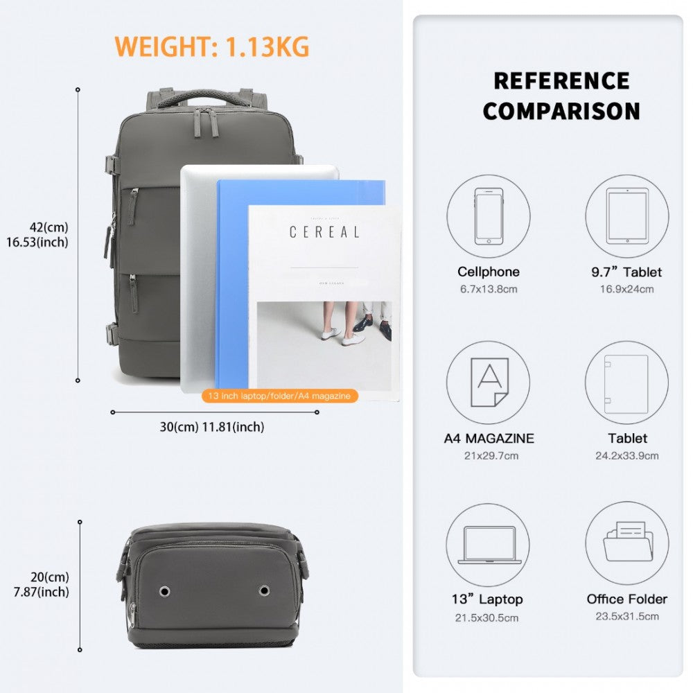 Rucsac multifunctional, compartment laptop 15.6 inch, rezistent la stropi de apa, port USB, pentru calatorii, drumetii activitati zi cu zi, KONO, EQ2344