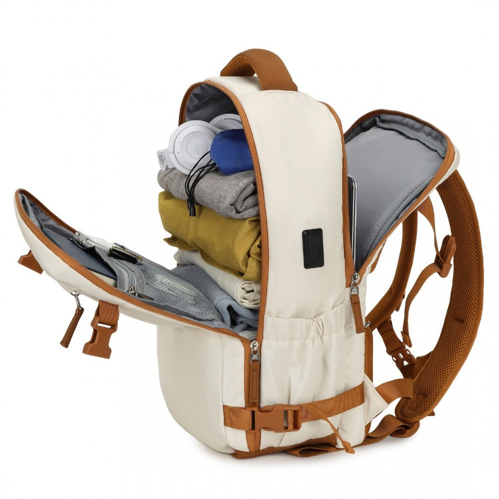 Rucsac unisex casual pentru calatorii cu borseta detasabila, din poliester este rezistent la stropi, cu port USB TYPE-C, se fizeaza de valiza, KONO EQ2406