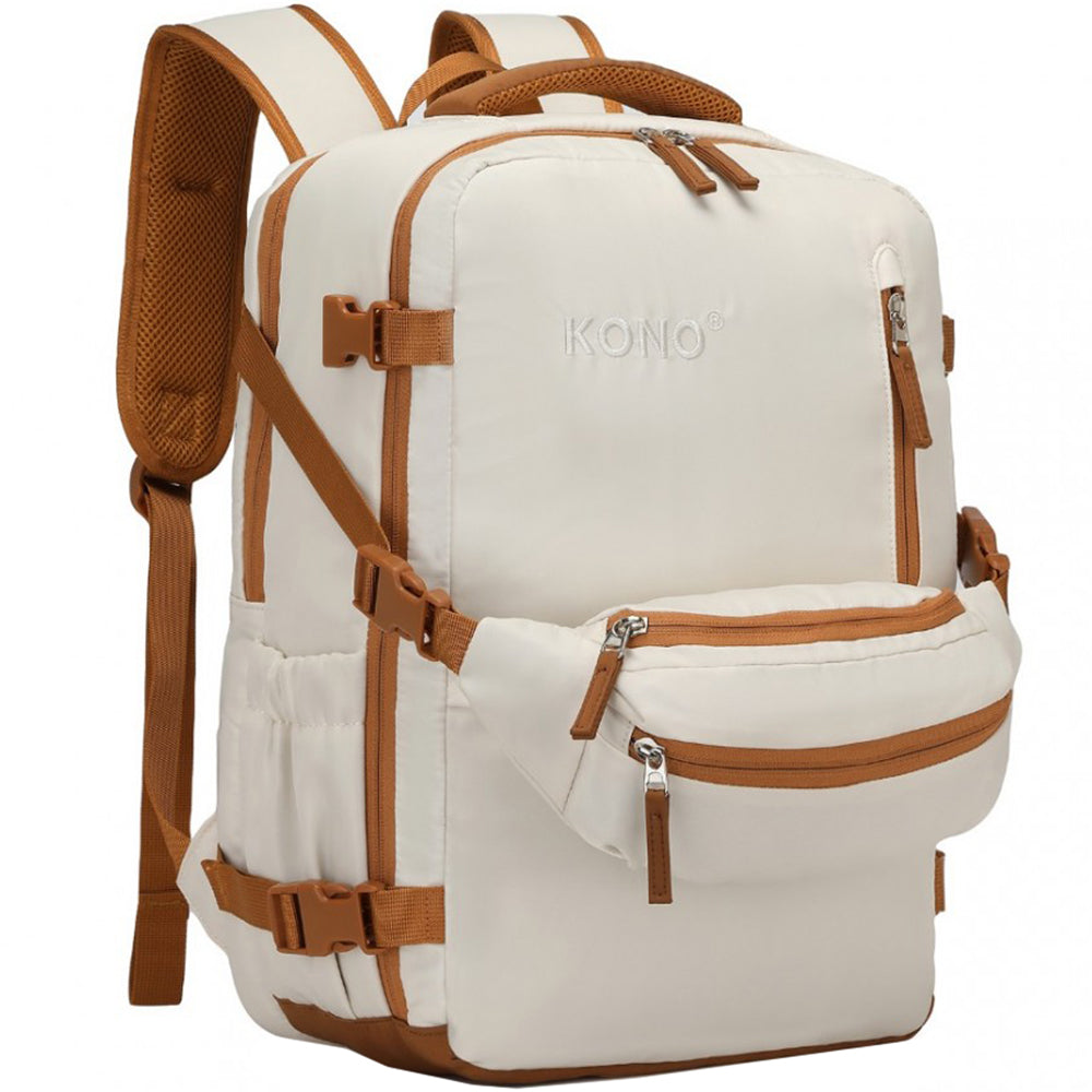 Rucsac unisex casual pentru calatorii cu borseta detasabila, din poliester este rezistent la stropi, cu port USB TYPE-C, se fizeaza de valiza, KONO EQ2406