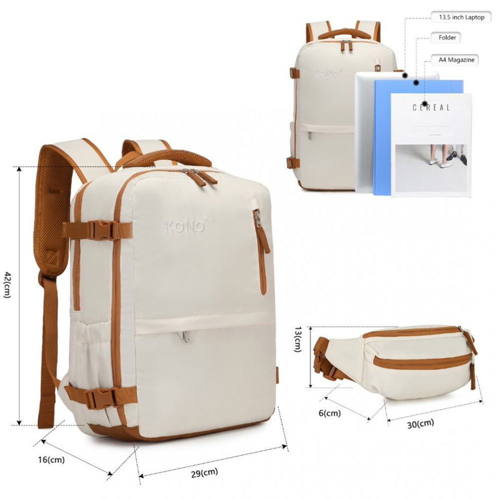 Rucsac unisex casual pentru calatorii cu borseta detasabila, din poliester este rezistent la stropi, cu port USB TYPE-C, se fizeaza de valiza, KONO EQ2406
