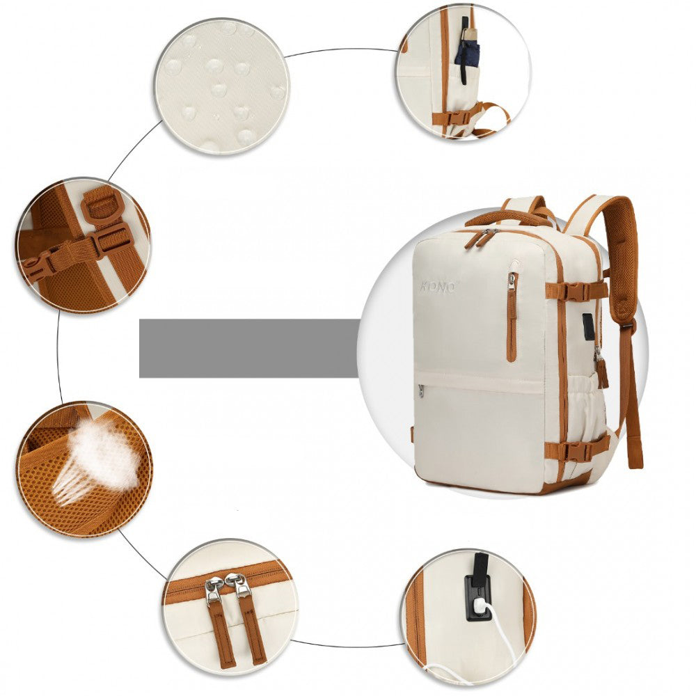 Rucsac unisex casual pentru calatorii cu borseta detasabila, din poliester este rezistent la stropi, cu port USB TYPE-C, se fizeaza de valiza, KONO EQ2406