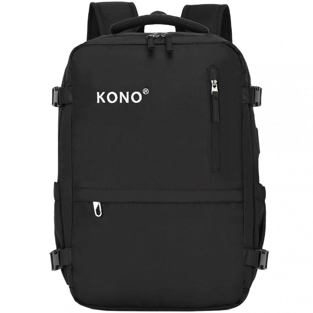 Rucsac unisex casual pentru calatorii cu borseta detasabila, din poliester este rezistetn la stropi, cu port USB &amp; TYPE-C, se fizeaza de valiza, KONO EQ2406