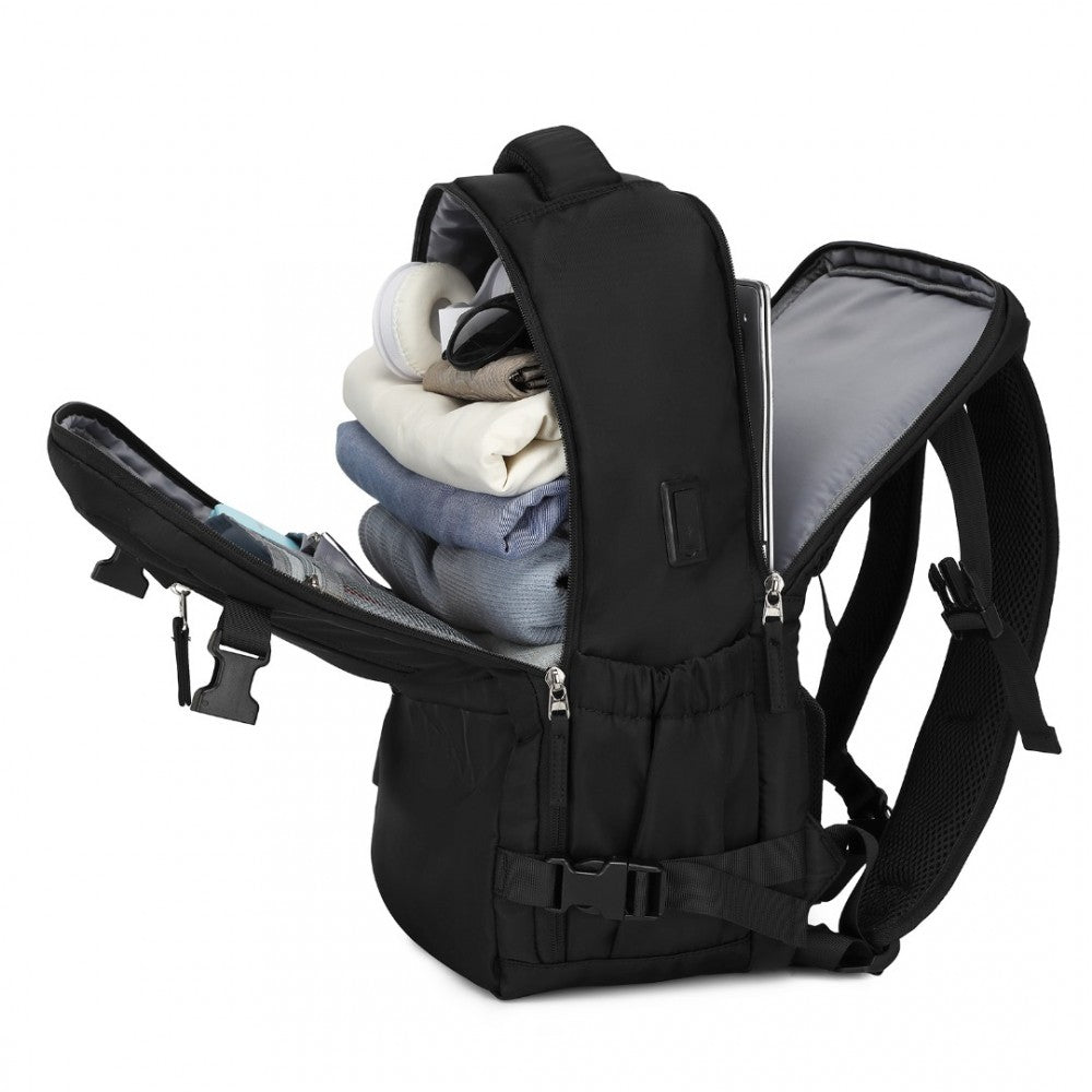 Rucsac unisex casual pentru calatorii cu borseta detasabila, din poliester este rezistent la stropi, cu port USB TYPE-C, se fizeaza de valiza, KONO EQ2406