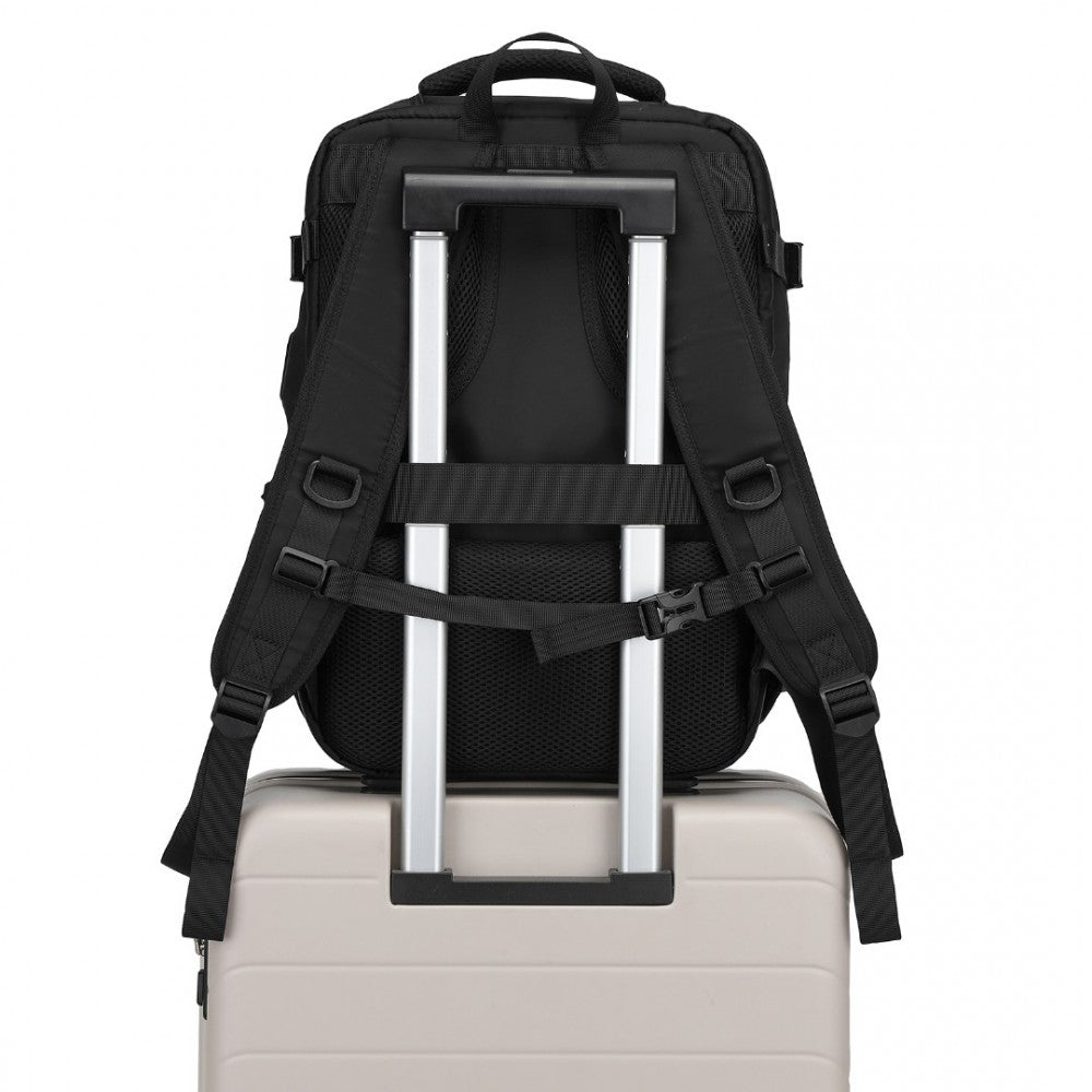 Rucsac unisex casual pentru calatorii cu borseta detasabila, din poliester este rezistent la stropi, cu port USB TYPE-C, se fizeaza de valiza, KONO EQ2406