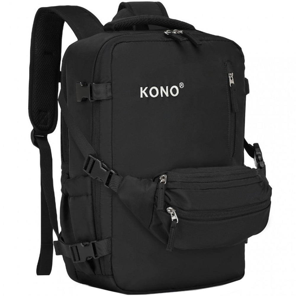 Rucsac unisex casual pentru calatorii cu borseta detasabila, din poliester este rezistetn la stropi, cu port USB &amp; TYPE-C, se fizeaza de valiza, KONO EQ2406