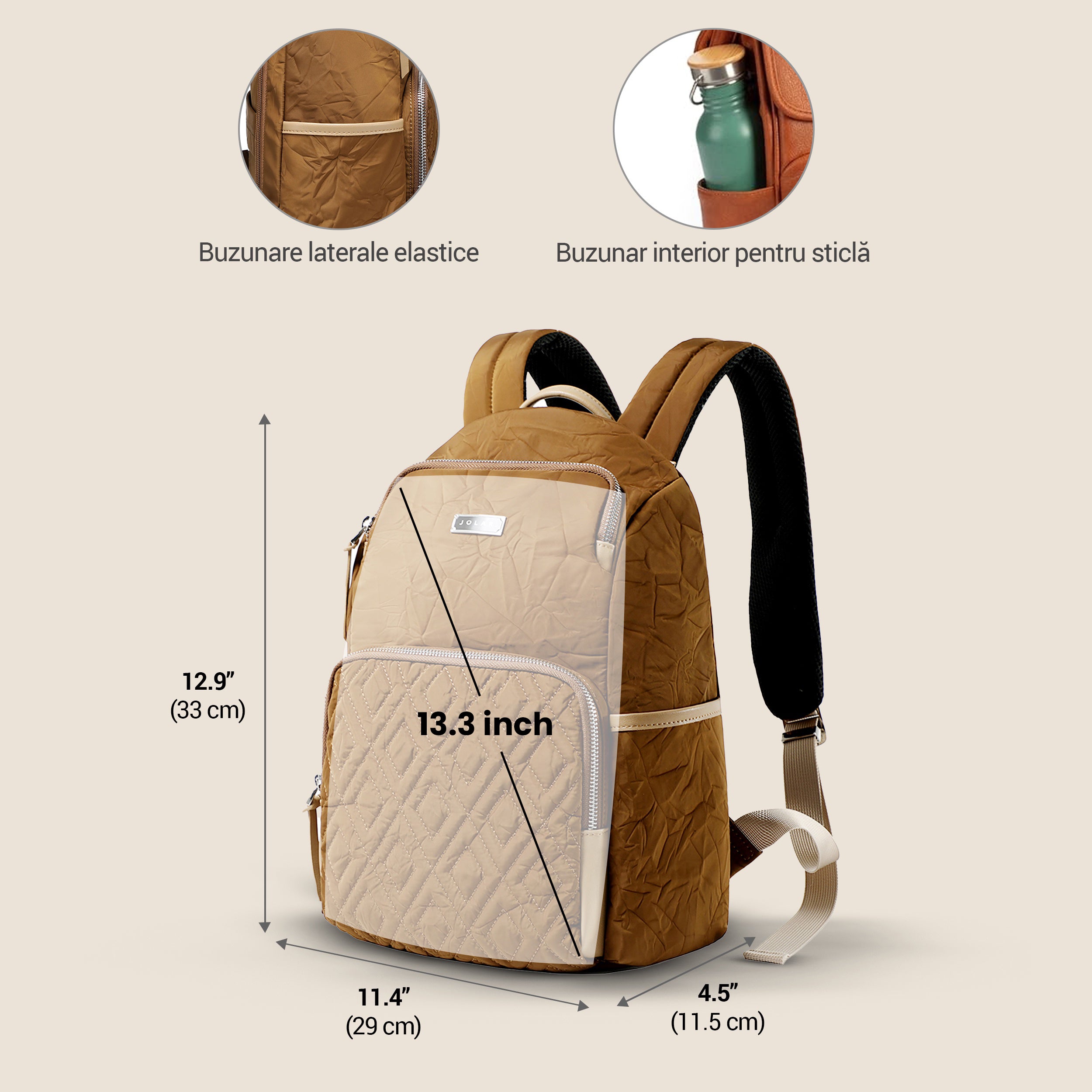 Rucsac elegant de dama, JOLAR. rezistent la apa, multifunctional, ideal pentru birou, calatorii, activitati zilnice, compartiment laptop 13.3", design ergonomic, buzunare ascunse si curele ajustabile, fixare de valiza, GP023116