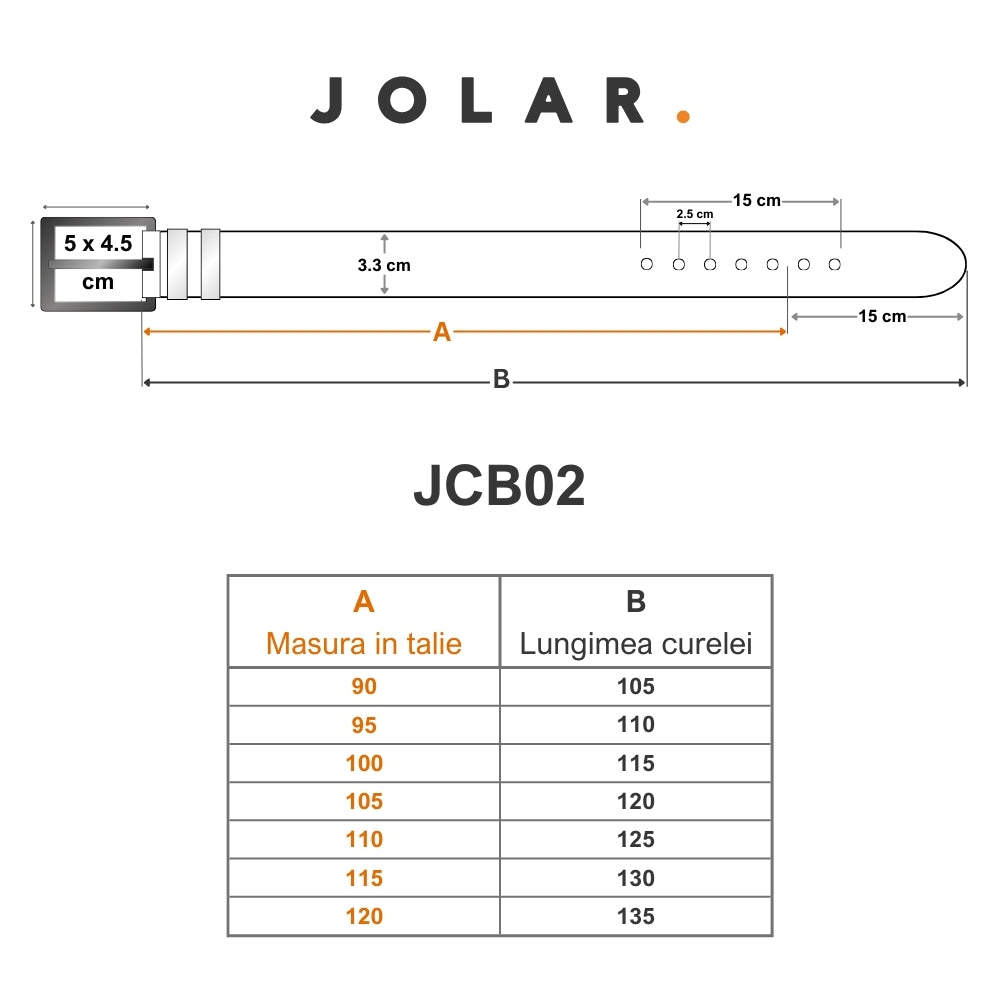 Curea barbati, piele naturala, premium, catarama clasica, metalica, JOLAR. JCB02