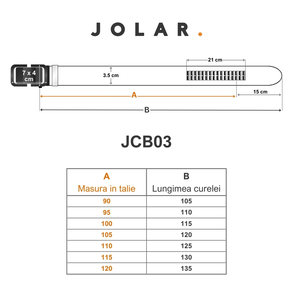 Curea barbati, piele naturala, catarama automata, latime 3.5 cm, JOLAR. JCB03