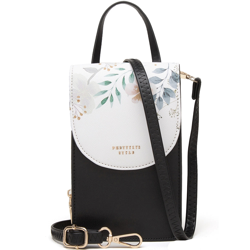 Geanta mini crossbody pentru telefon, print flori, eleganta din piele PU, PRETTYZYS L104