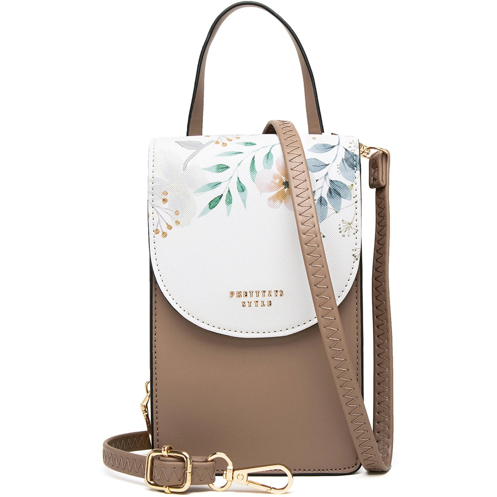 Geanta mini crossbody pentru telefon, print flori, eleganta din piele PU, PRETTYZYS L104