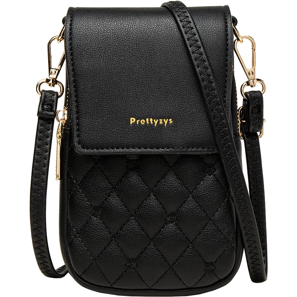 Geanta mini crossbody pentru telefon, cu broderie flori, eleganta din piele PU, PRETTYZYS L108