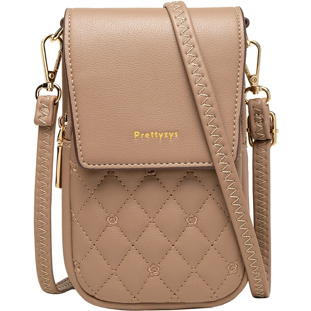 Geanta mini crossbody pentru telefon, cu broderie flori, eleganta din piele PU, PRETTYZYS L108