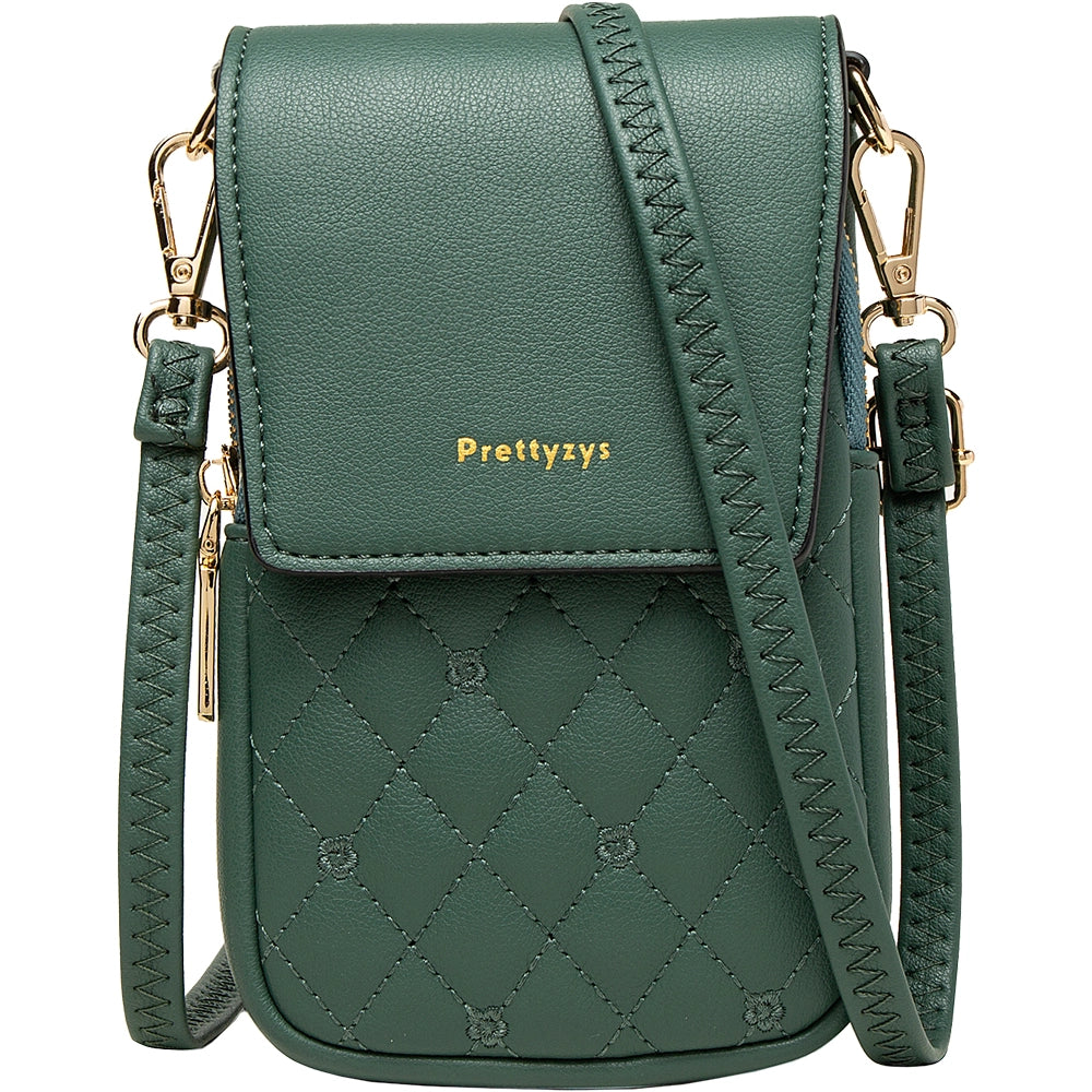 Geanta mini crossbody pentru telefon, cu broderie flori, eleganta din piele PU, PRETTYZYS L108