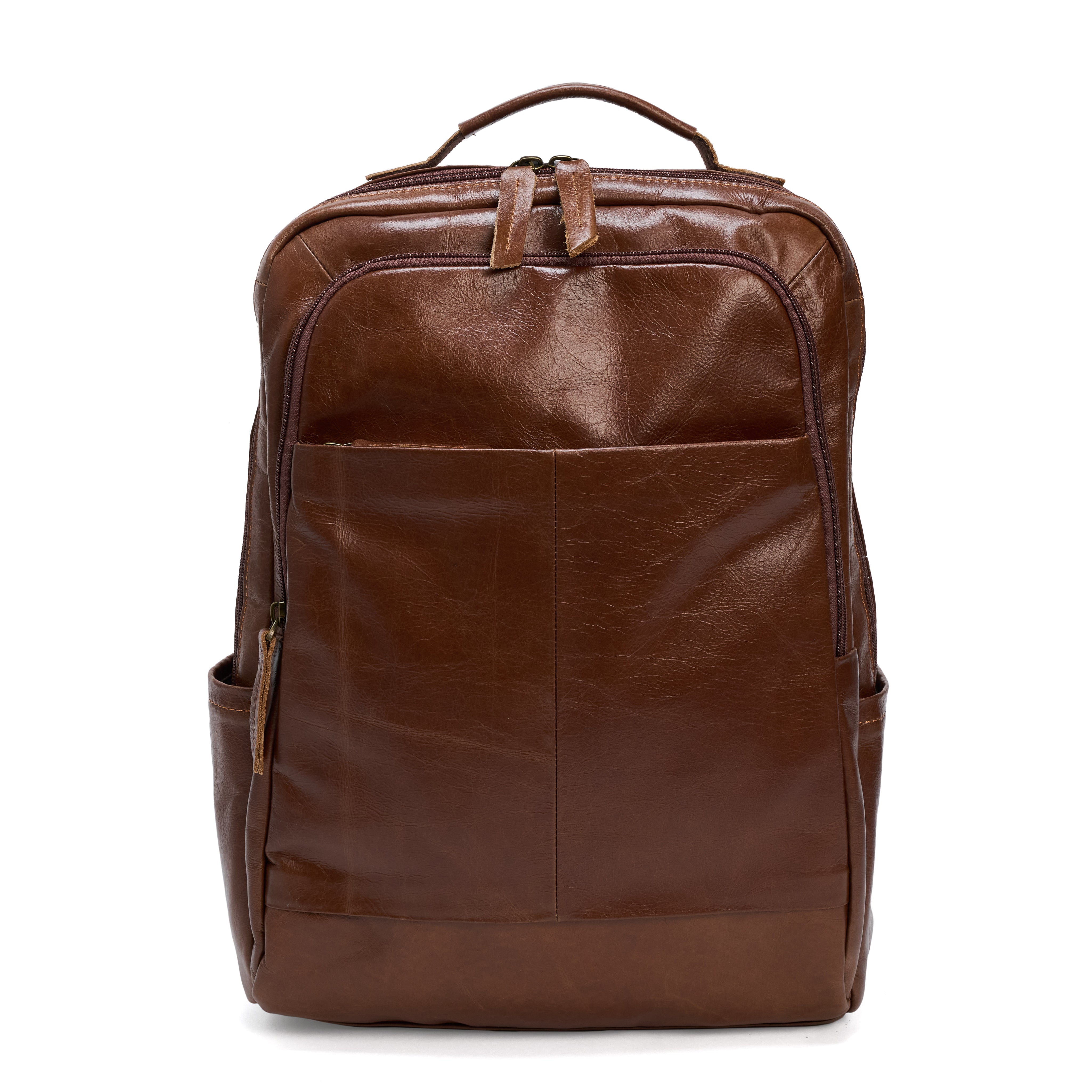 Rucsac din piele naturala, compartiment pentru laptop de 15.6 inch, aspect vintage, rezistent la stropi de apa, pentru birou, calatorii, activitati zi de zi, stil casual, JOLAR., P-0022