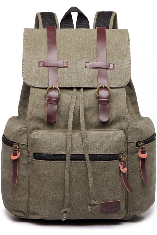Rucsac multifuncional unisex pentru calatorii sau hiking, cu detalii din piele, KONO E1672