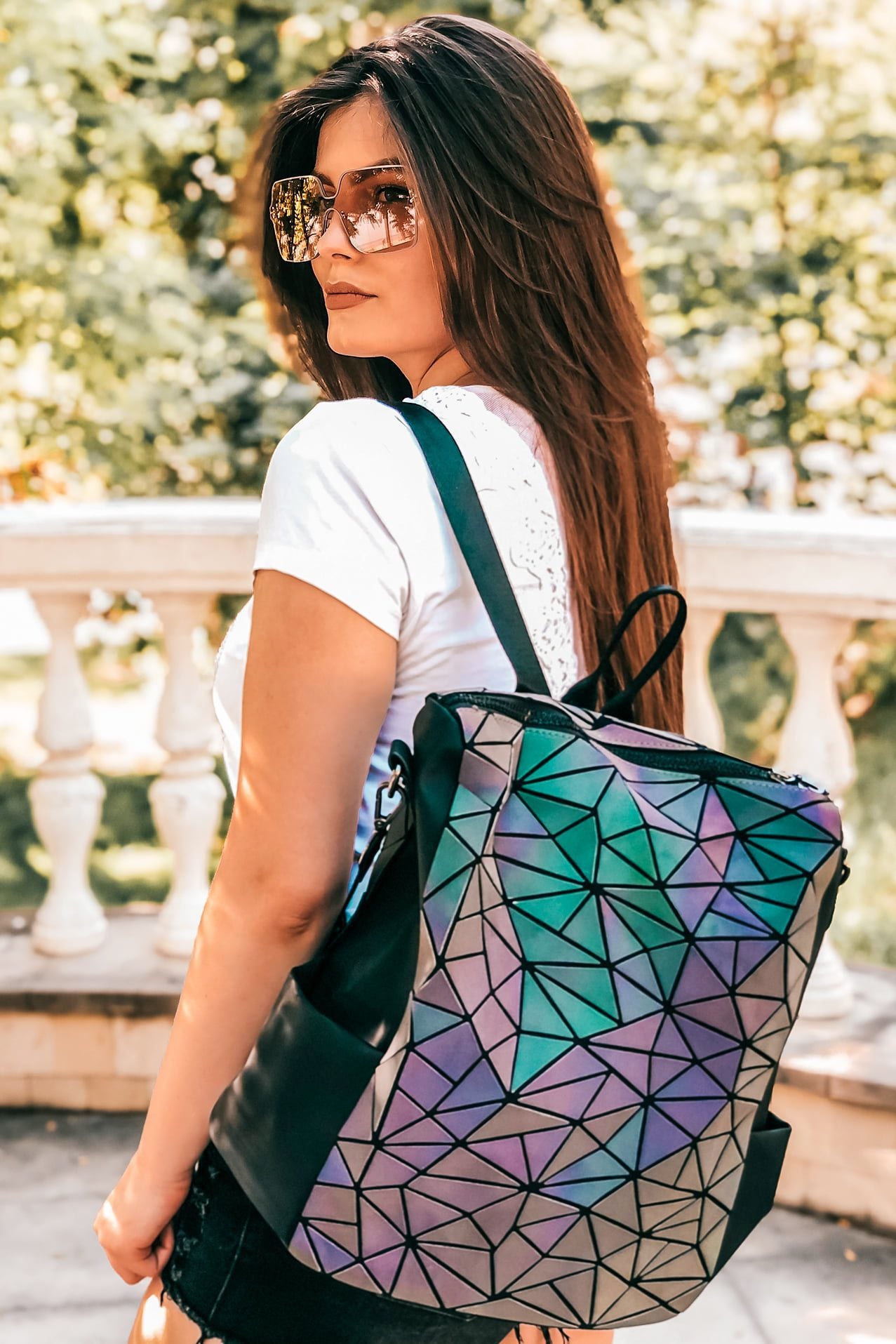 Rucsac pentru dama, geometric cu efect reflectorizant, holografic, ROCS,  RC-1 Multicolor